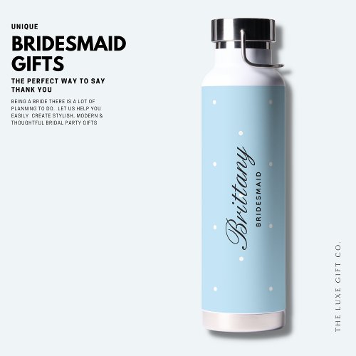 Simple Blue Polka Dot Bridesmaid Water Bottle