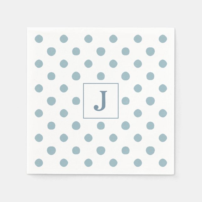 Simple Blue Polka Dot Watercolor Pattern Monogram Napkins (Front)