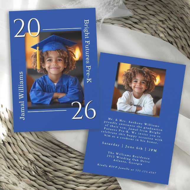Simple Blue Pre-K 2-Photo Graduation Celebration Announcement (Creator Uploaded)