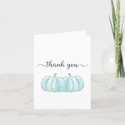 Simple Blue Pumpkin Twin Baby Boys Shower Thank You Card