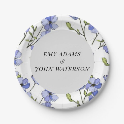 simple blue  purple florid Paper Plate