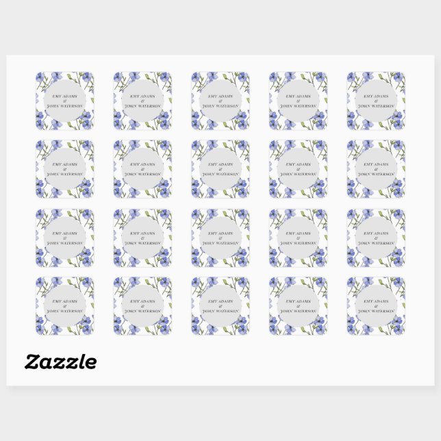 simple blue & purple florid  square sticker (Sheet)