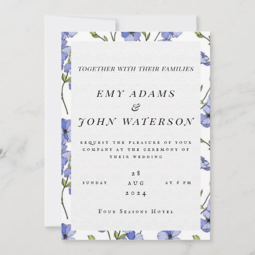 simple blue  purple florid wedding invitation 
