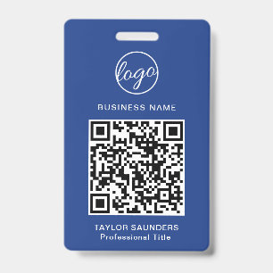 Simple Blue QR Code Employee ID Badge