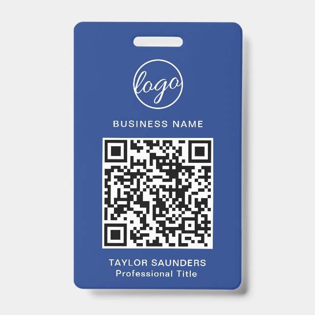Simple Blue QR Code Employee ID Badge (Front)
