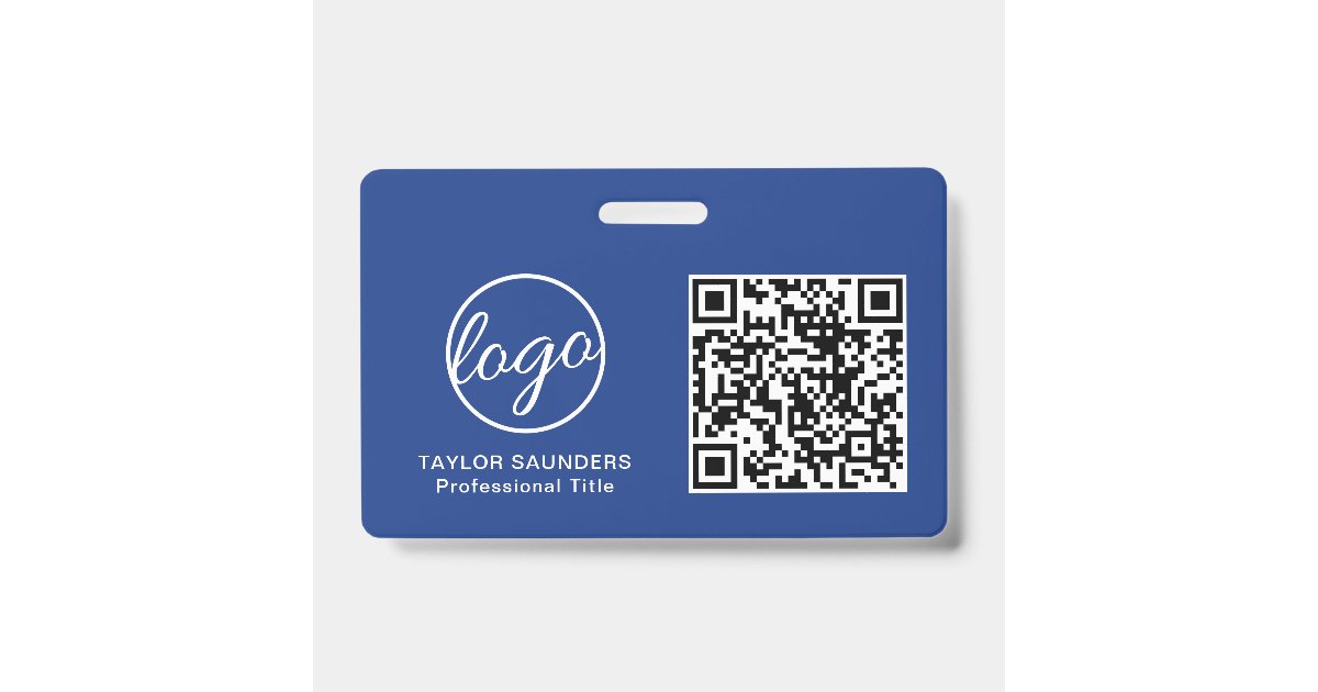 Simple Blue QR Code Employee ID Badge | Zazzle