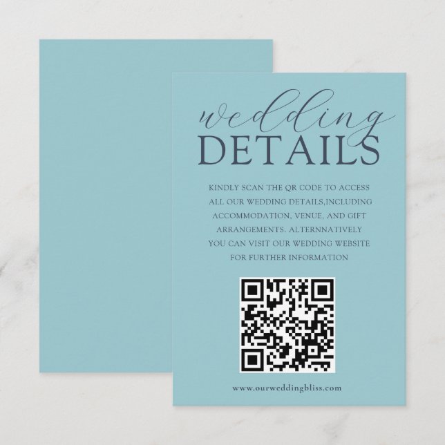 Simple Blue QR Code Wedding Details Enclosure Card (Front/Back)