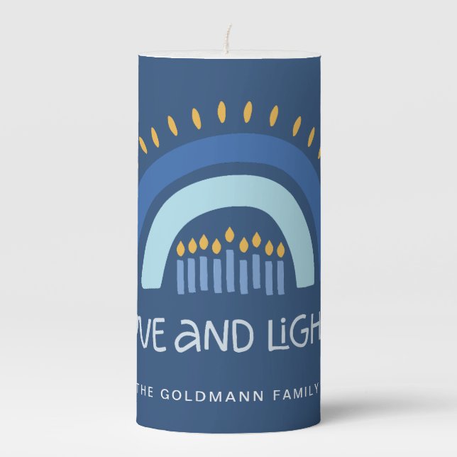 Simple Blue Rainbow Candles Love & Light Hanukkah (Front)