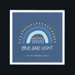 Simple Blue Rainbow Candles Love & Light Hanukkah Napkins<br><div class="desc">If you need any further customisation please feel free to message me on yellowfebstudio@gmail.com.</div>