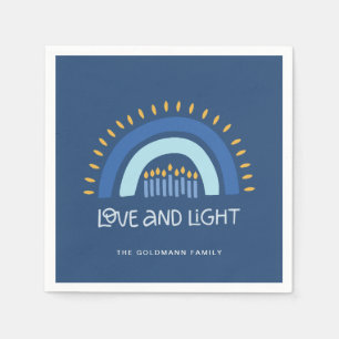 Simple Blue Rainbow Candles Love & Light Hanukkah Napkins