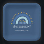 Simple Blue Rainbow Candles Love & Light Hanukkah Paper Plates<br><div class="desc">If you need any further customisation please feel free to message me on yellowfebstudio@gmail.com.</div>