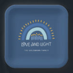 Simple Blue Rainbow Candles Love & Light Hanukkah Paper Plates<br><div class="desc">If you need any further customisation please feel free to message me on yellowfebstudio@gmail.com.</div>