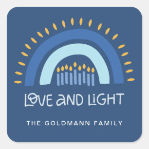 Simple Blue Rainbow Candles Love & Light Hanukkah Square Sticker