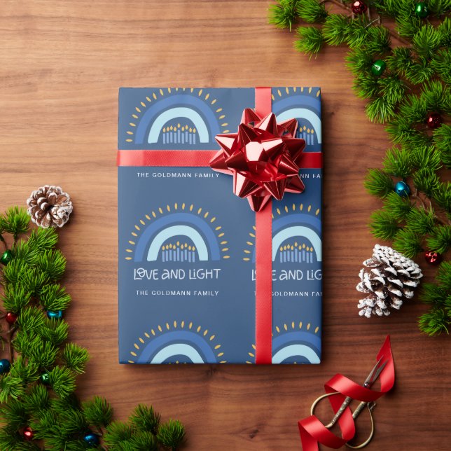 Simple Blue Rainbow Candles Love & Light Hanukkah Wrapping Paper (Holiday Gift)