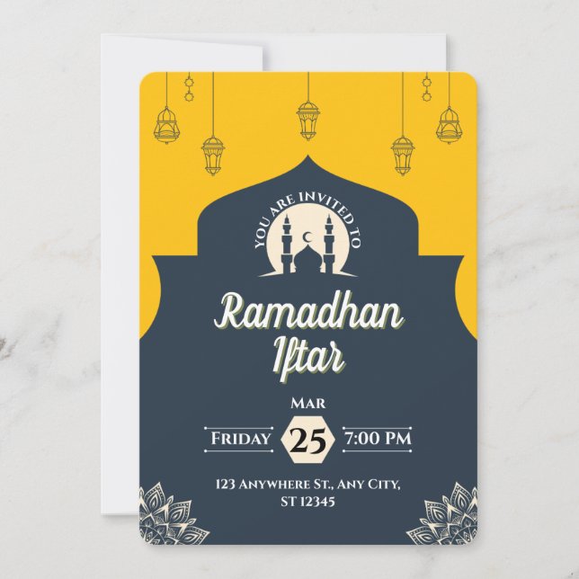 Simple Blue Ramadan Iftar Invitation (Portrait) (Front)