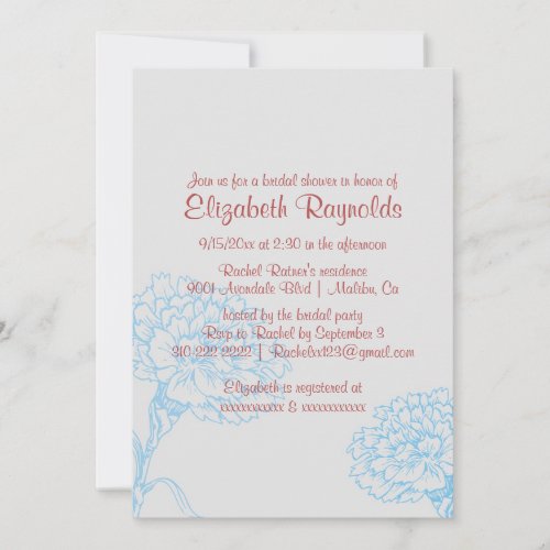 Simple Blue &amp; Red Bridal Shower Invitations