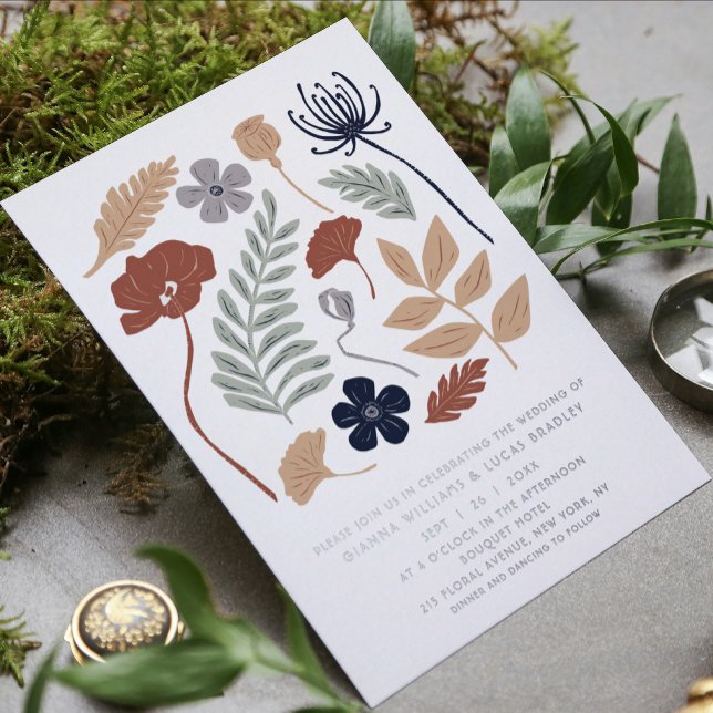 Simple Blue Redwood Flowers Floral Modern Wedding Foil Invitation (Creator Uploaded)