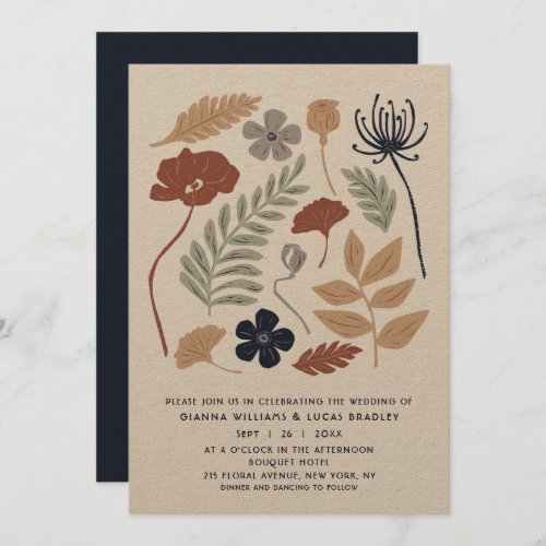 Simple Blue Redwood Flowers Floral Modern Wedding Invitation