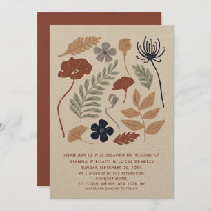 Simple Blue Redwood Flowers Floral Modern Wedding Invitation
