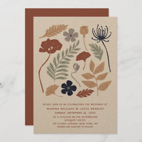 Simple Blue Redwood Flowers Floral Modern Wedding Invitation