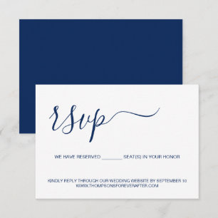 Simple Blue Reserved Seat Wedding Website RSVP Card
