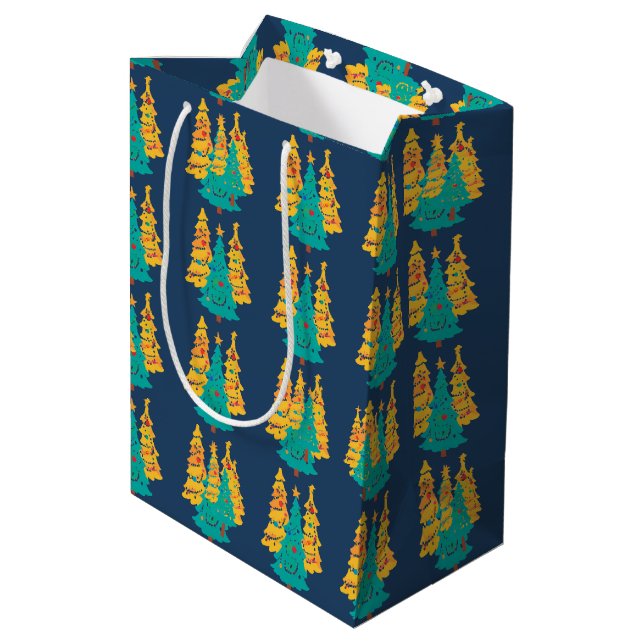 Simple Blue retro Christmas pine tree Pattern Medium Gift Bag (Back Angled)