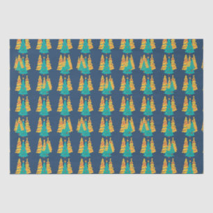 Simple Blue retro Christmas pine tree Pattern Tissue Paper