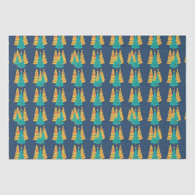 Simple Blue retro Christmas pine tree Pattern Tissue Paper (Front)