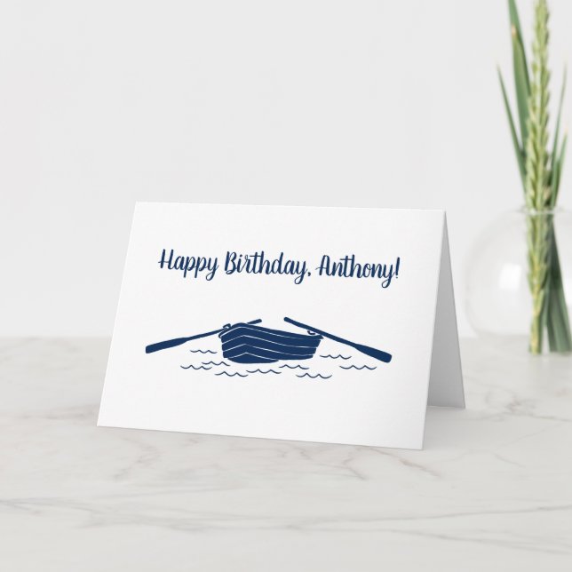 Simple Blue Rowboat Graphic Custom Message Card (Front)
