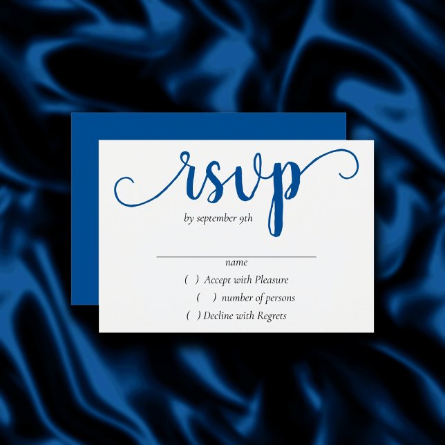 Simple Blue Script | Cerulean Classic Flourish RSVP Card (Creator Uploaded)