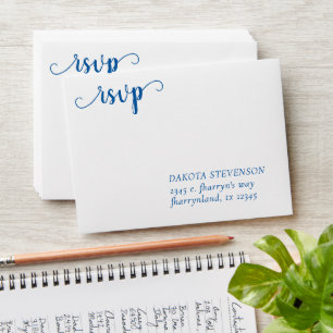 Simple Blue Script   Cerulean RSVP Return Address Envelope