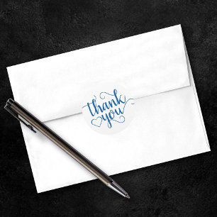 Simple Blue Script Cerulean Thank You Heart Classic Round Sticker