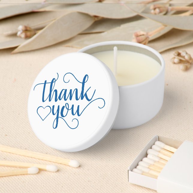 Simple Blue Script | Cerulean Thank You Heart Mini Candle Favors (Insitu)