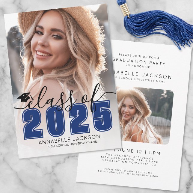 Simple Blue Script Graduate Photo Graduation Invitation (Simple Blue Script Graduate Photo Graduation Invitation )