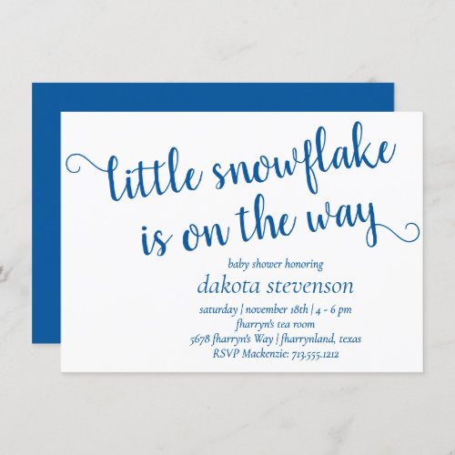 Simple Blue Script  Little Snowflake on the Way Invitation