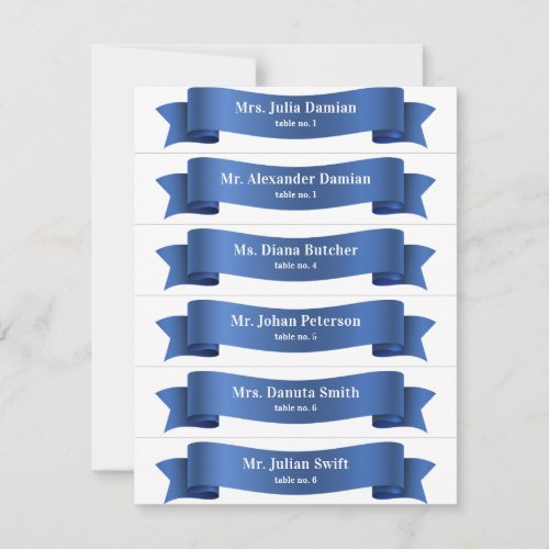 Simple Blue Silk Ribbon Banner Wedding Place Cards