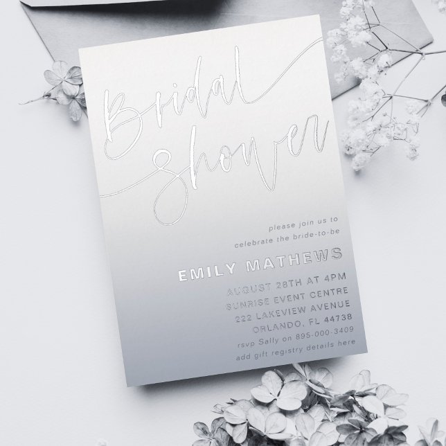 Simple Blue & Silver Calligraphy Bridal Showerl Foil Invitation (Creator Uploaded)