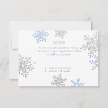 Simple Blue Silver Snowflake Winter Wedding Rsvp by wasootch at Zazzle