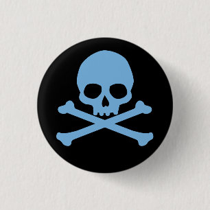 Simple Blue Skull and Crossbones Button