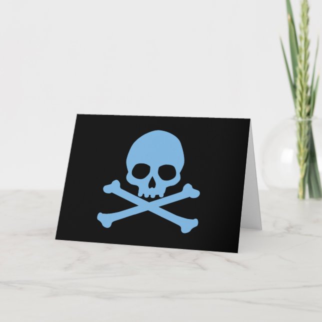 Simple Blue Skull and Crossbones Card (Front)