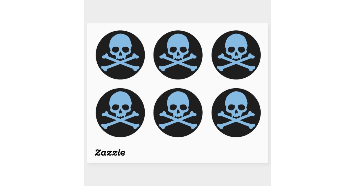 Simple Blue Skull and Crossbones Classic Round Sticker | Zazzle