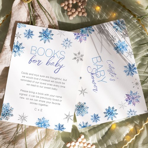 Simple Blue Snowflake Baby Shower Book Request Enclosure Card
