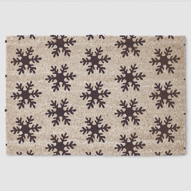 Simple Blue Snowflake Pattern Winter Fiber Doormat (Front)