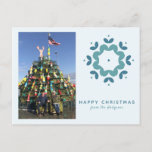 Simple Blue Snowflake Photo Holiday Greeting Postcard