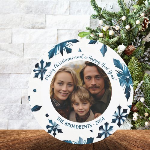 Simple Blue Snowflakes Holiday Circle Photo