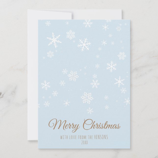 Simple Blue Snowflakes Merry Christmas Holiday Card (Front)