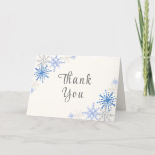 Simple Blue Snowflakes Winter Baby Shower Letterpress Thank You Card