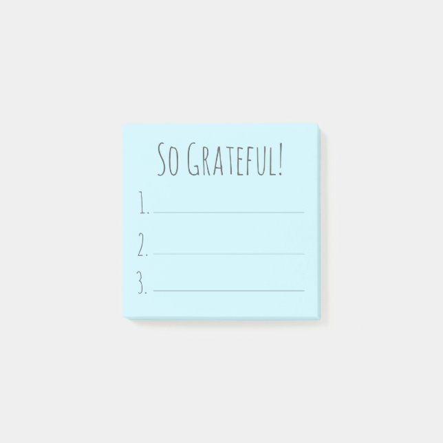 Simple Blue So Grateful Typography Gratitude List Post-it Notes (Front)