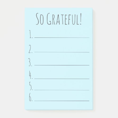 Simple Blue So Grateful Typography Gratitude List Post-it Notes