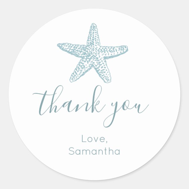 Simple Blue Starfish baby shower Thank You favor Classic Round Sticker (Front)